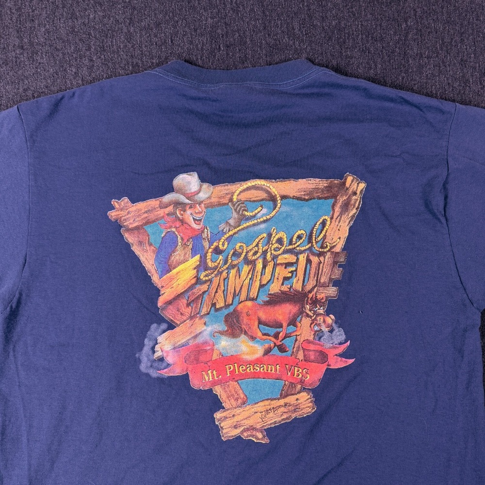 Fruit of the Loom Best Gospel Stampede Crew Neck Graphic T-Shirt Men L Blue